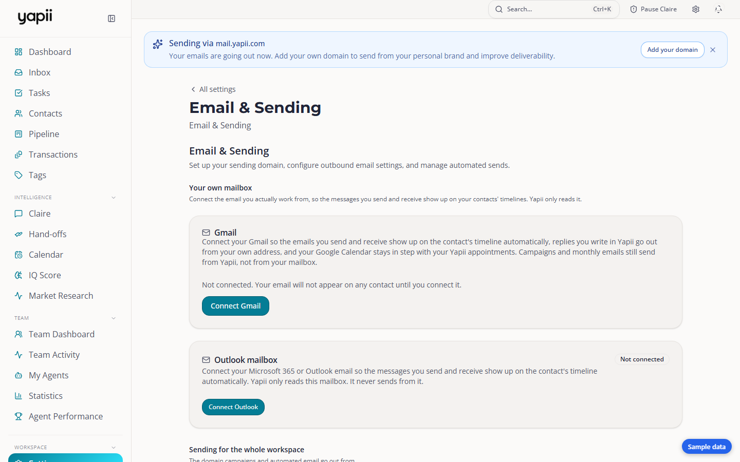Email sending settings