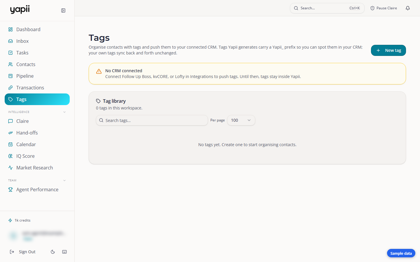 The Tags page with the tag library